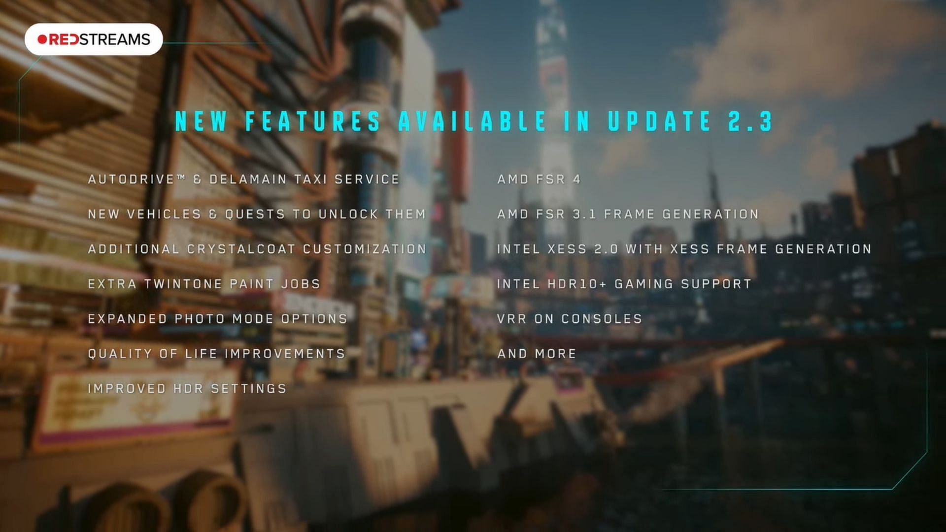 All major updates in Cyberpunk 2077 patch 2.3 (Image via CD Projekt Red)